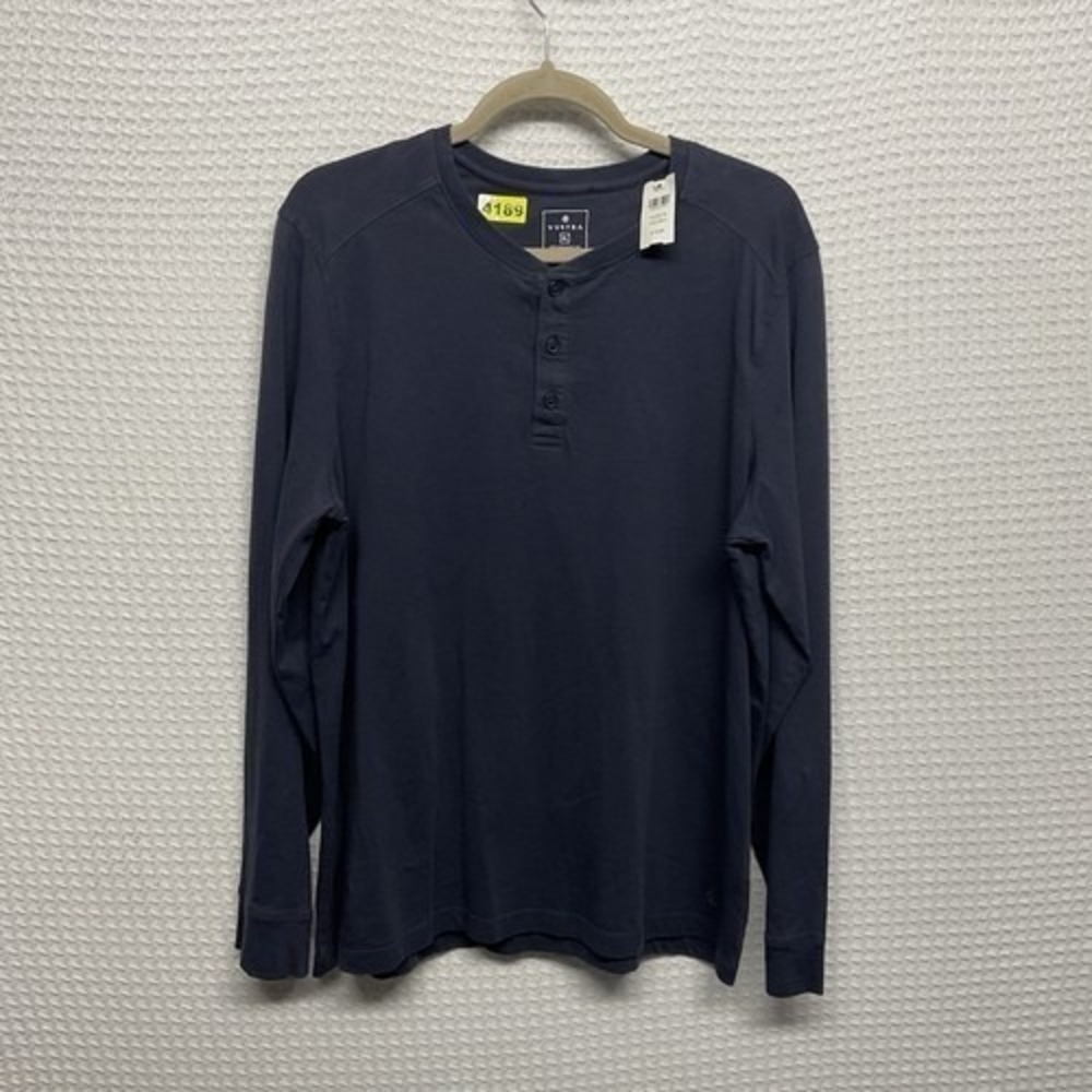 NWT Vustra Black HenleyNeck‎ Long Sleeve T-Shirt Top Men XL India 100% Cotton